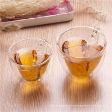 240/180ml Heart Shaped Heat Resistant Double Wall Layer Clear Glass Tea Cups Mug